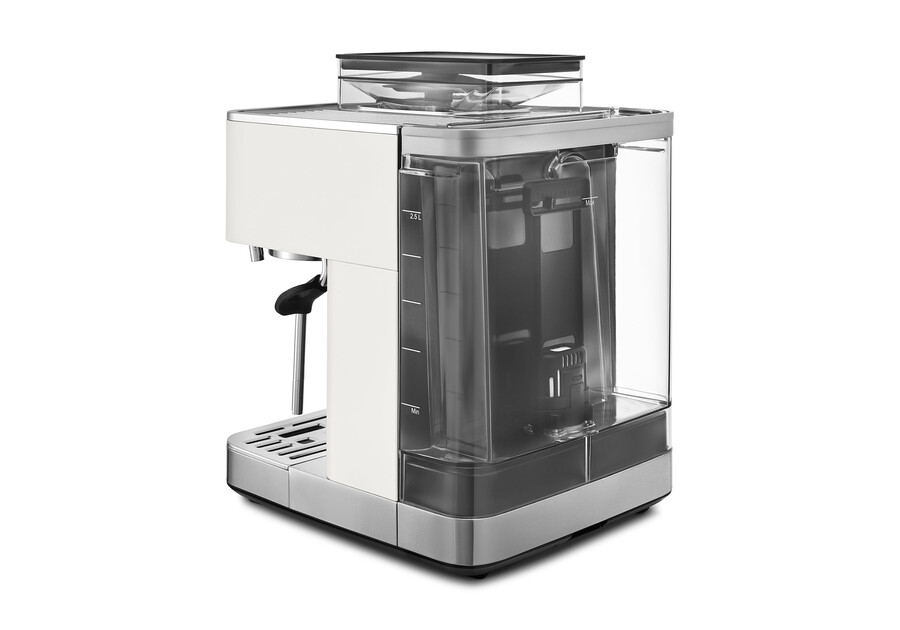 halbautomatische espressomaschine mit kegelmahlwerk und espresso-zubehörset aus walnussholz